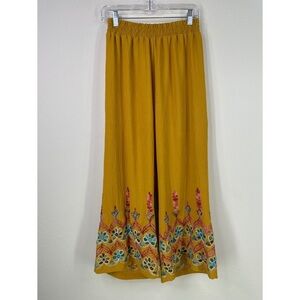 LIV Los Angeles Embroidered Mustard Wide-Leg Pants